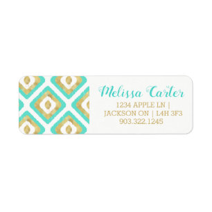 Étiquette Gold & Turquoise Chic Ikat Pattern