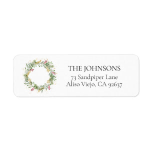 Étiquette Gold Winter Greenery Wreath Return Adresse Label