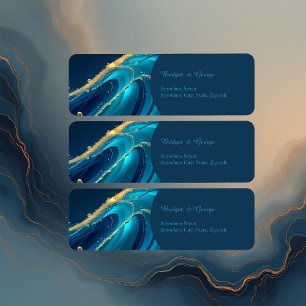 Étiquette Golden Accentué Abstrait Ocean Waves mariage