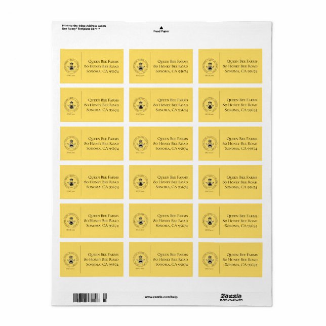 Étiquette Golden Bee Farms Produits de miel (Feuille entière)
