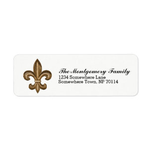 Étiquette Golden French Fleur De Lis Crest & Family Name