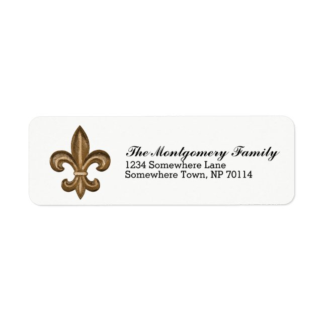 Étiquette Golden French Fleur De Lis Crest & Family Name (Devant)