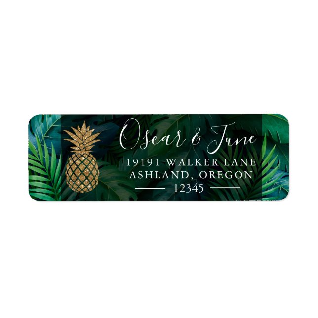 Étiquette Golden Pineappy Summer Tropical Feuilles Adresse (Devant)