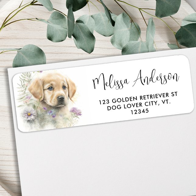 Étiquette Golden Retriever Chien Chien Chien Chien Floral Ad (Créateur téléchargé)