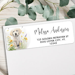 Étiquette Golden Retriever Chien Chien Chien Chien Floral Ad