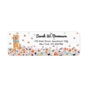 Étiquette Golden Retriever Chien nœud papillon et fleurs de