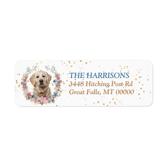 Étiquette Golden Retriever Dog Spring Flowers Wreath (Devant)