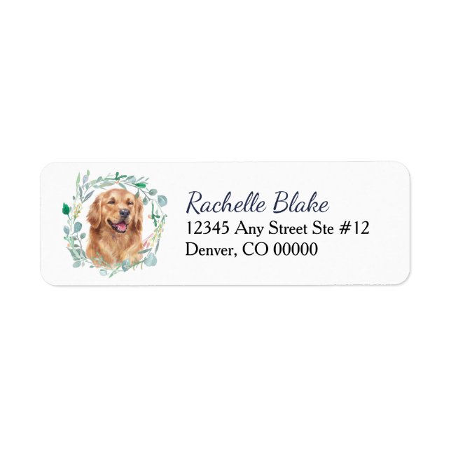 Étiquette Golden Retriever Dog Wreath Adresse de retour (Devant)