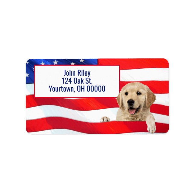 Étiquette Golden Retriever sur le drapeau américain (Devant)