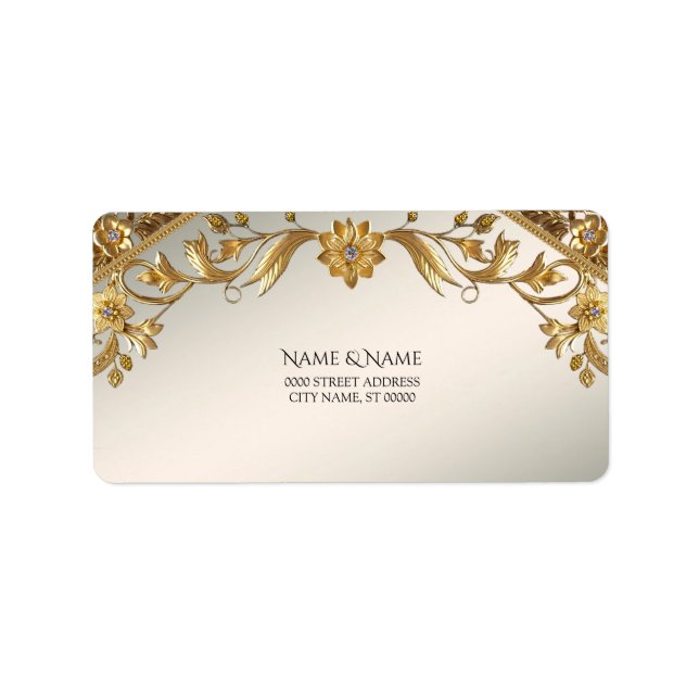 Étiquette Golden Wavy Feuilles Floral Adresse de retour Labe (Devant)