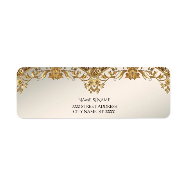 Étiquette Golden Wavy Feuilles Floral Adresse de retour Labe (Devant)