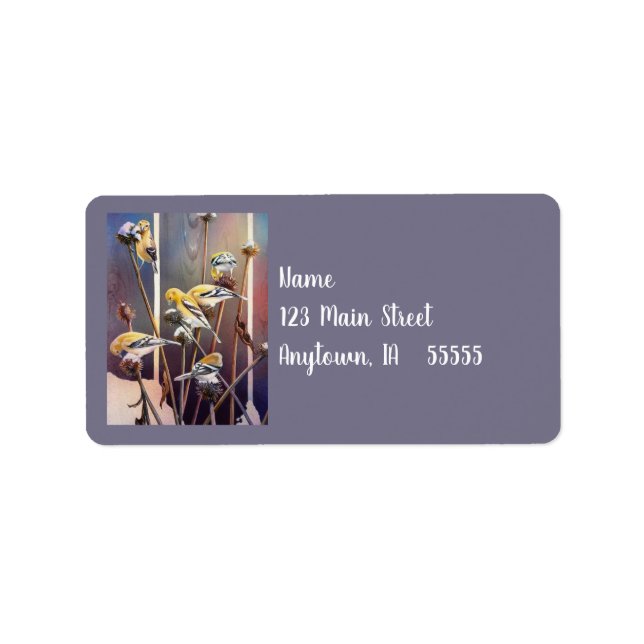 Étiquette Goldfinches & Confleur séché Aquarelle Art (Devant)