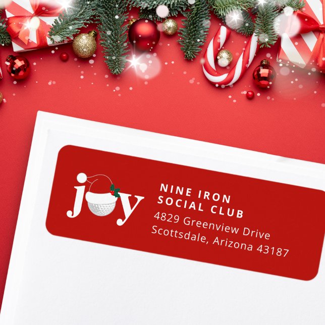 Étiquette Golf Christmas Holiday Joy  Festive Modern Red (Sleek and festive return address label 🎄
Customize for family, club, or business.)