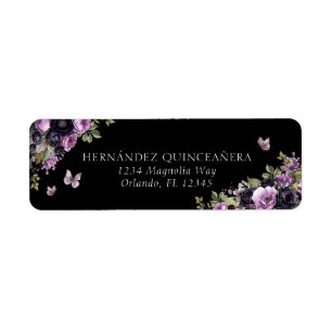 Étiquette Goth Purple & Black Moody Florals Quinceañera