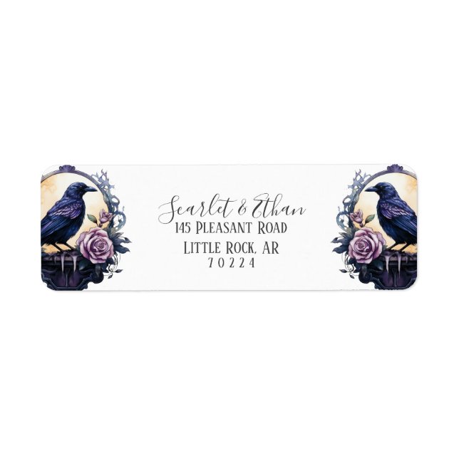 Étiquette Gothique Boho Floral Raven & Mariage Rose Retour (Devant)