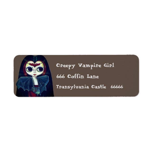 Étiquette Gothique fille vampire avec chauve-souris gros yeu (Devant)