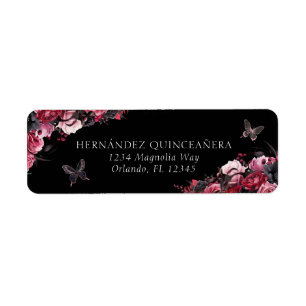 Étiquette Gothique rose rouge et noir Moody Quinceañera