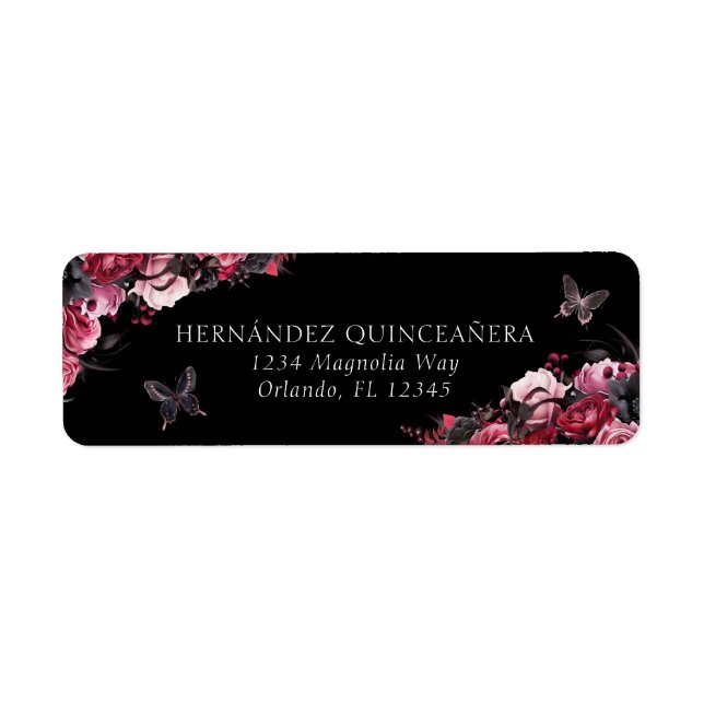 Étiquette Gothique rose rouge et noir Moody Quinceañera (Devant)
