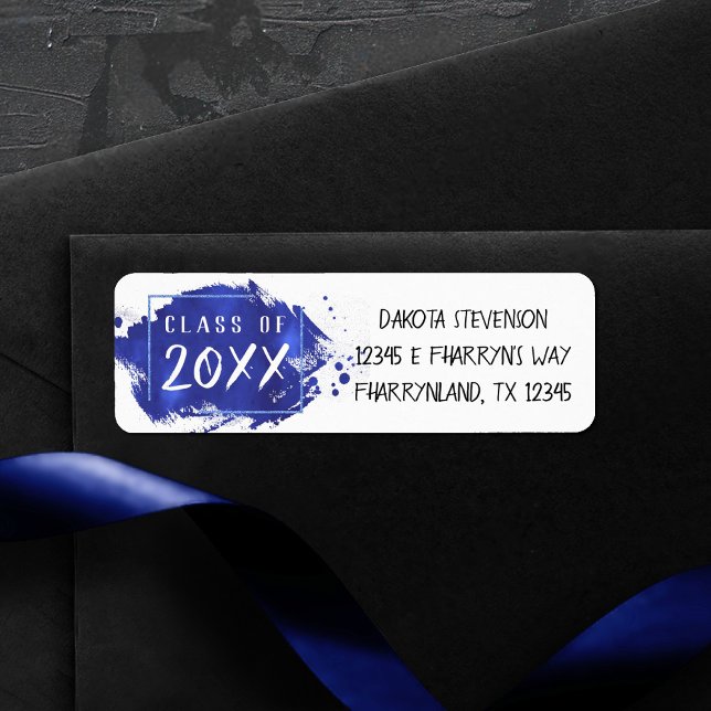 Étiquette Grad peint | Blue Paint Splatter Adresse de retour (Créateur téléchargé)