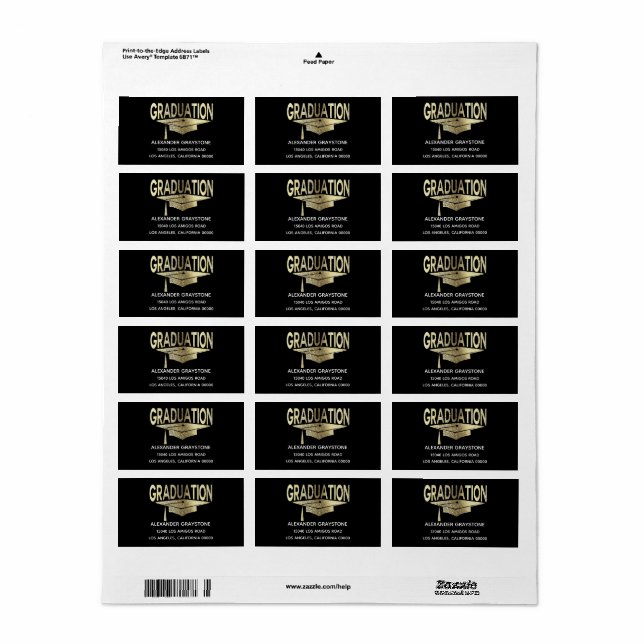 Étiquette Graduate Faux Gold Graduation Noir Classique (Feuille entière)