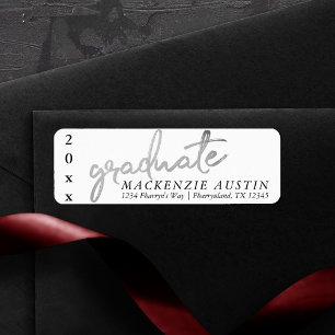 Étiquette Graduate Silver Script Trendy Faux Metallic