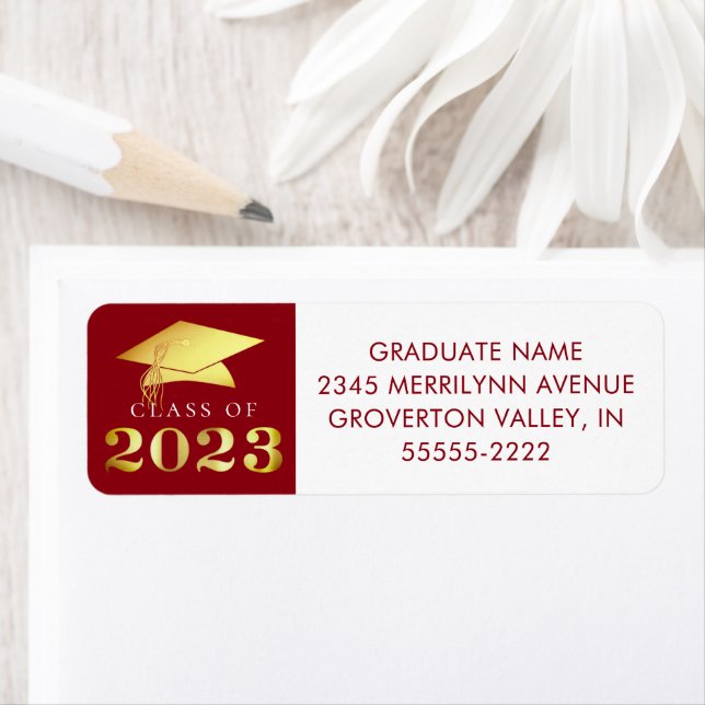 Étiquette Graduation 2023 Gold Red ou Custom Color Gold Foil (En situation)