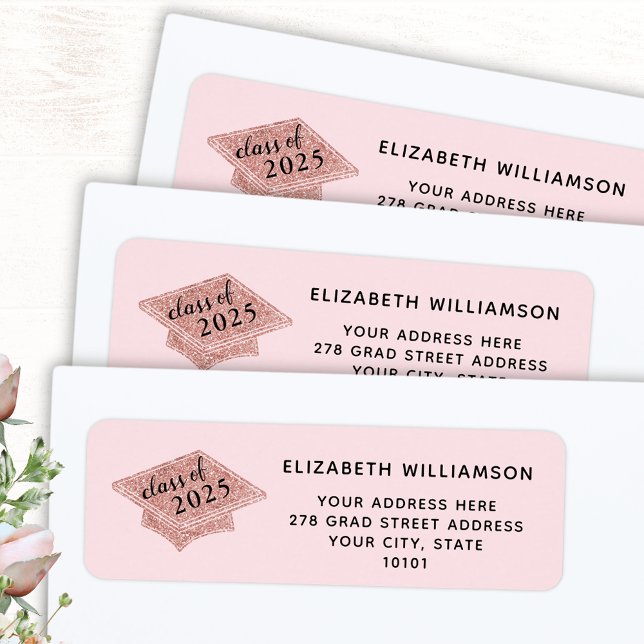Étiquette Graduation Blush Pink Classe de 2025 Graduate (Créateur téléchargé)