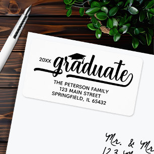 Étiquette Graduation Cap Chic Script Adresse de retour