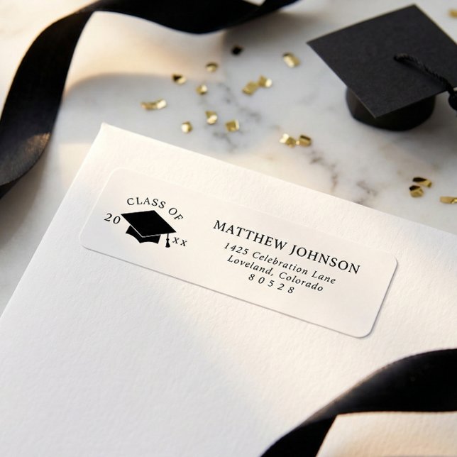 Étiquette Graduation Cap Return Address (Créateur téléchargé)