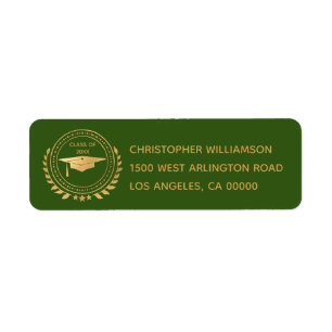 Étiquette Graduation Elégant Gold Green Classe d'Emblem