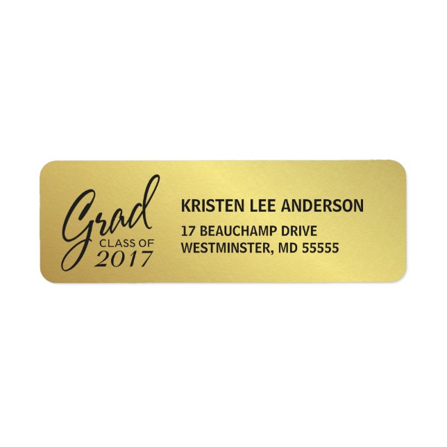 Étiquette Graduation Faux Gold Foil Élégante écriture manusc (Devant)