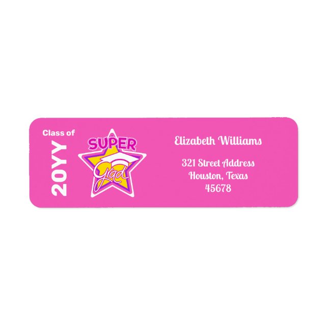 Étiquette Graduation Moderne Super Grad Pink Texte modifiabl (Devant)