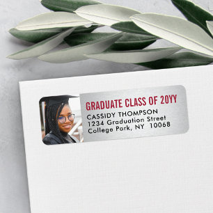 Étiquette Graduation Photo Red Black & Silver Adresse de ret