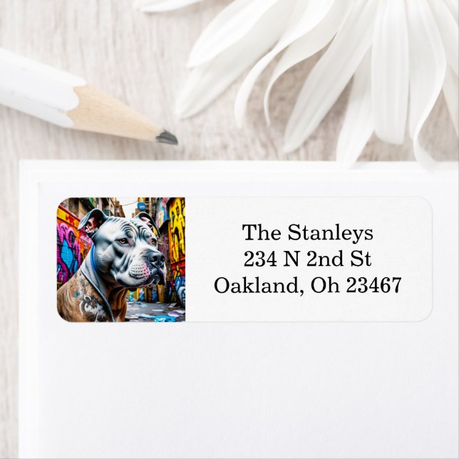 Étiquette Graffiti Street Art Pitbull (En situation)