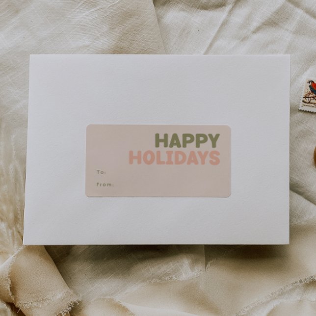 Étiquette Gras Moderne Coral Joyeux Vacances Rectangulaire C (Créateur téléchargé)