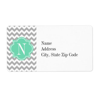 Étiquette Gray Chevron avec Monogramme de menthe