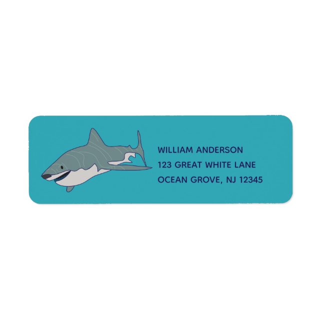 Étiquette Great White Shark Aqua Blue Adresse de retour (Devant)