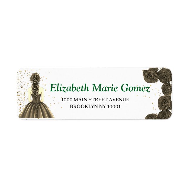 Étiquette Green Custom Quinceañera Address Label (Devant)