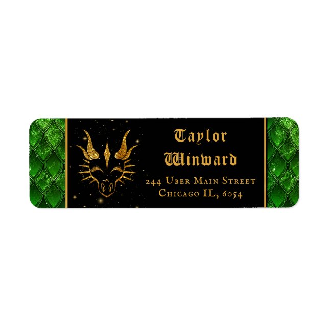 Étiquette Green Dragon Scales Gold Faux Parties scintillant (Devant)