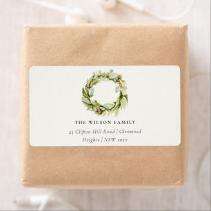 Étiquette Green Foliing Winter Wreath Christmas Adresse