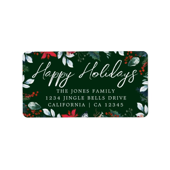 Étiquette Green Happy Holidays Festive Retours Adresse Label (Devant)