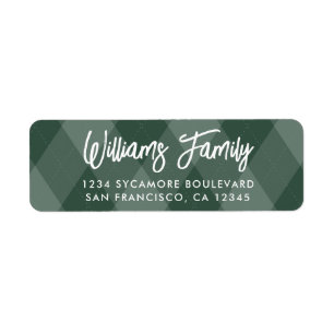 Étiquette Green Jacquard Tartan Plaid Family Return Adresse