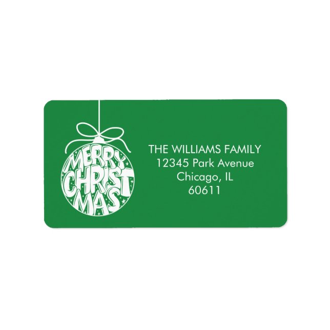 Étiquette Green Joyeux Noël Ornement Adresse de vacances (Devant)