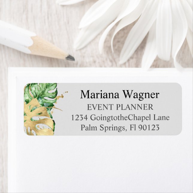Étiquette Green Palm Feuille Gold on Sand Business (En situation)