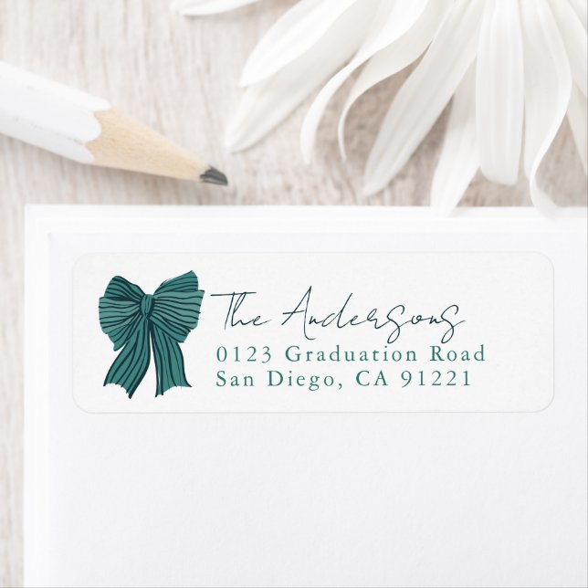 Étiquette Green Stripe Bow Ribbon Return Address (En situation)