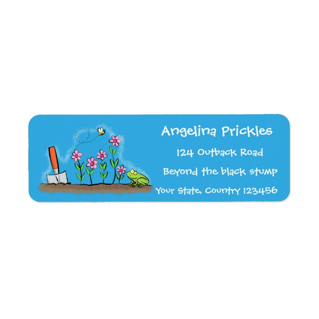 Étiquette Grenouille mignonne et abeille dans le jardin dess (Devant)