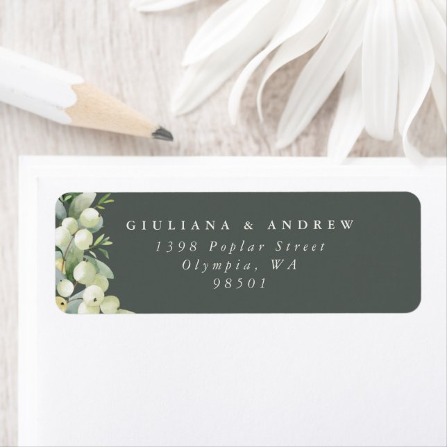 Étiquette Grey Green Snowberry+Eucalyptus Adresse de retour (En situation)