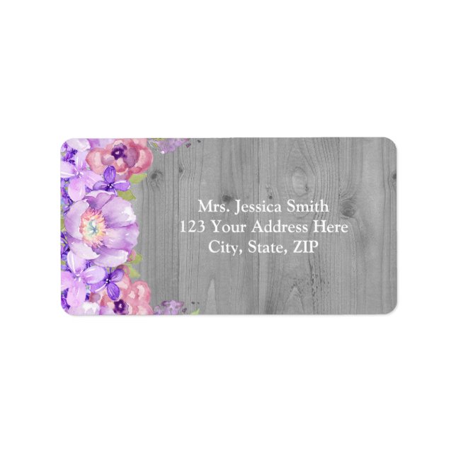 Étiquette Grey Wood Purple Lilac Floral Adresse de retour La (Devant)