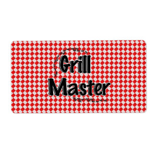 Étiquette Grill Master avec table de pique-nique et fourmis