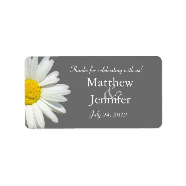 Étiquette Gris & Blanc Marguerite Mariage Favoriser Étiquett (Devant)